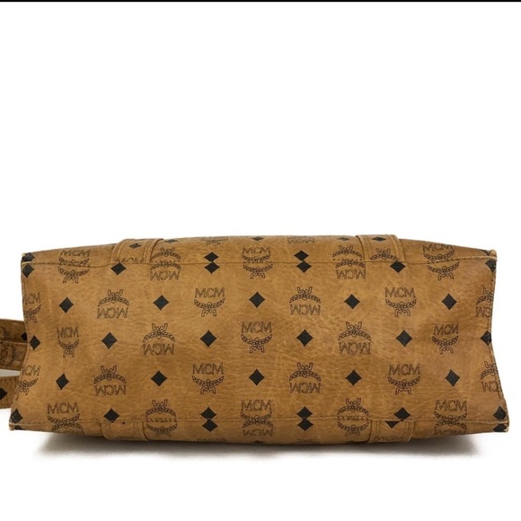 MCM Logo Visetos Leather Shoulder Tote Bag Brown - Picture 7 of 12